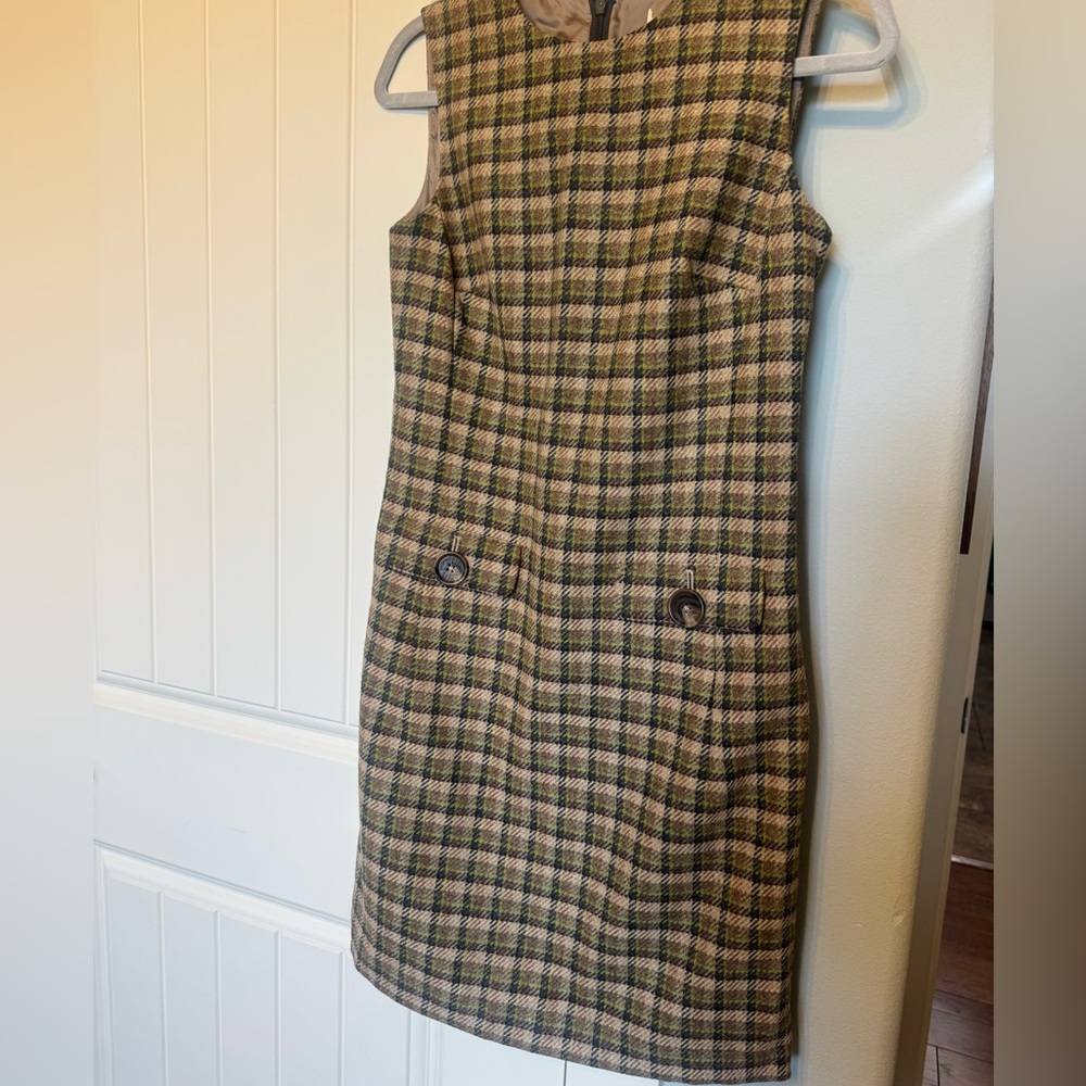 Brooks Brothers Tan and Green Plaid Midi Dress